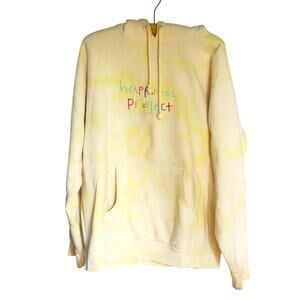Happiness Project Dopamine Embroidered Graphic Tie Dye Hoodie L Yellow Retro Y2K